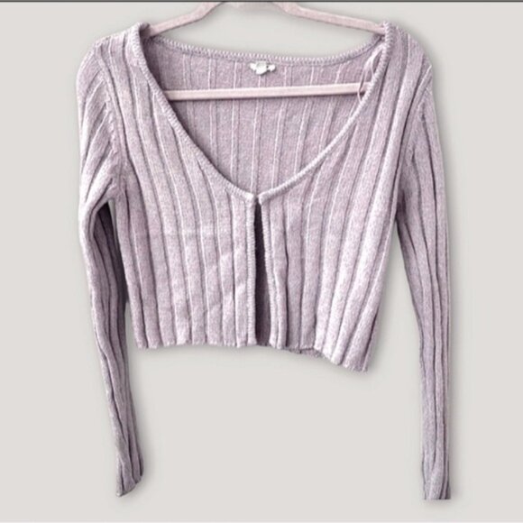 Garage Cotton Knit Ribbed Lilac Cropped Cardigan - Picture 4 of 10